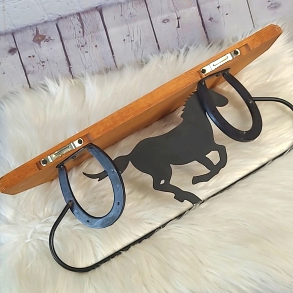 Western Horse Float Shelf Towel Bar Wood Metal Horseshoe Cowboy Wall Art Rustic - Picture 15 of 17